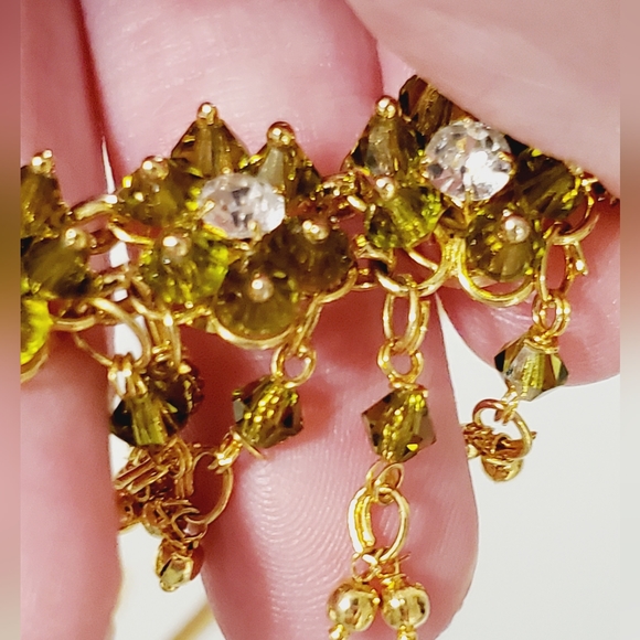 Vintage Asian peridot crystal flower adjustable silk tassel necklace flower 60's - Picture 12 of 16